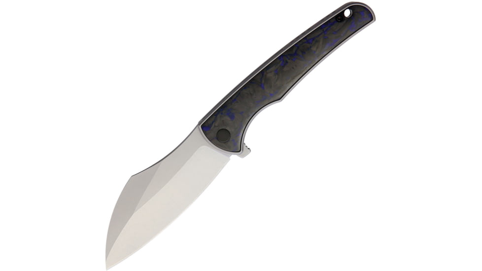 VDK Knives Vice Framelock Folding Knife, Gray titanium handle with Blue marble carbon fiber, VDK037