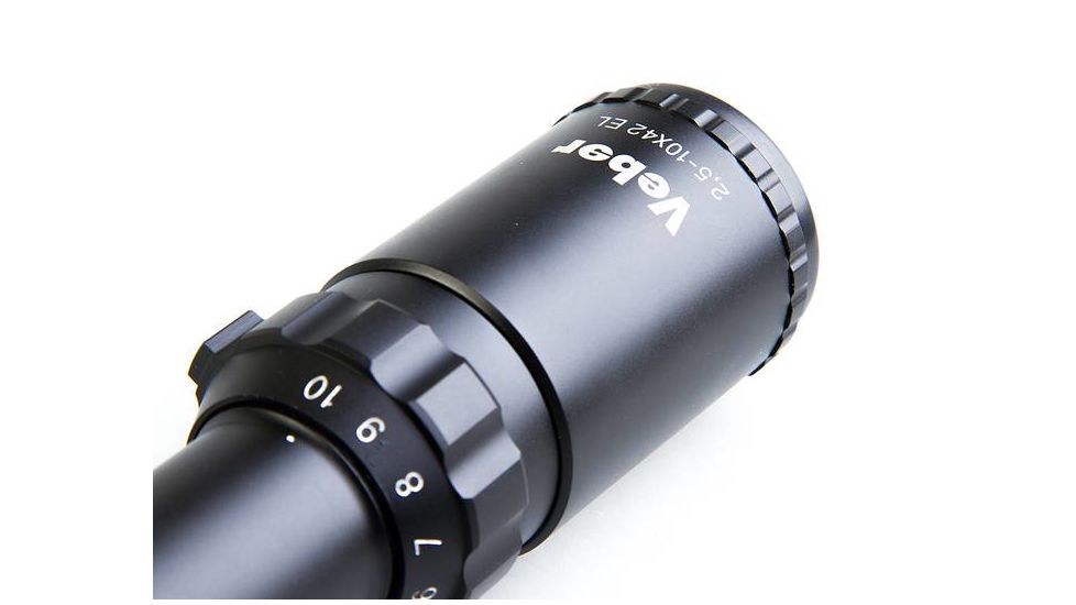 Veber VPOI 2.5-10x42mm LightMaster Series Rifle Scope w/ Illuminated German 4 Post Reticle, 30 mm Tube, Dual Focus and Internal Red Laser, SFP, Black, GSKOVPOILS251042L