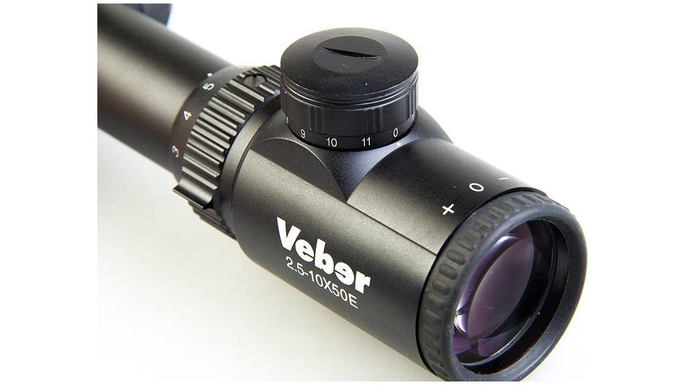 Veber VPOI 2.5-10x50mm LightMaster Series Rifle Scope w/Wide Angle 11-setting Illuminated German 4 Post Reticle, 30mm Tube, SFP, Black, GSKOVPOILS251050