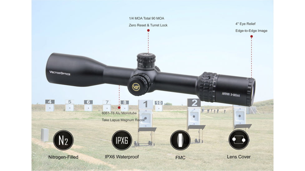 Vector Optics Aston Rifle Scope, 3-18x44mm, Second Focal Plane, 30mm Tube, VHL-2 Illuminated Reticle, 6061-T6, Black, SCOL-23