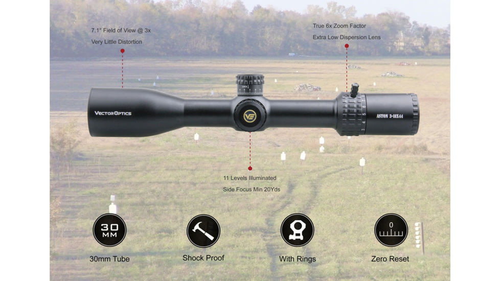 Vector Optics Aston Rifle Scope, 3-18x44mm, Second Focal Plane, 30mm Tube, VHL-2 Illuminated Reticle, 6061-T6, Black, SCOL-23
