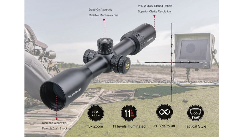 Vector Optics Aston Rifle Scope, 3-18x44mm, Second Focal Plane, 30mm Tube, VHL-2 Illuminated Reticle, 6061-T6, Black, SCOL-23