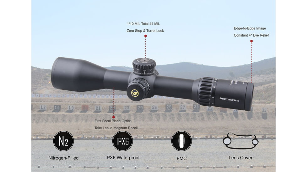 Vector Optics Continental 3-18x50mm Rifle Scope, 34mm , FFP, Etched Glass VCT-34FFP, Nitrogen Purged, Black, SCFF-28