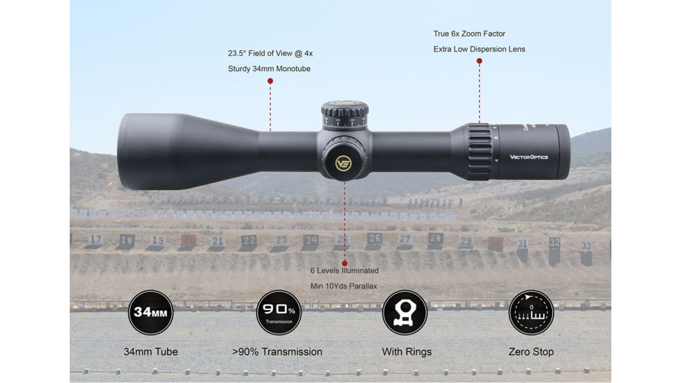 Vector Optics Continental 4-24x56mm Rifle Scope, 34mm, FFP, VCT-34FFP, Nitrogen Purged, Black, SCFF-29