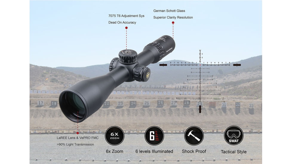 Vector Optics Continental 4-24x56mm Rifle Scope, 34mm, FFP, VCT-34FFP, Nitrogen Purged, Black, SCFF-29