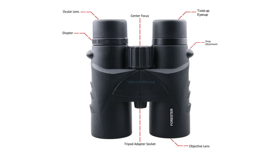 Vector Optics Forester 10x42 mm Binocular, BAK4, 4.1 mm, Multicoated, Black, SCBO-02