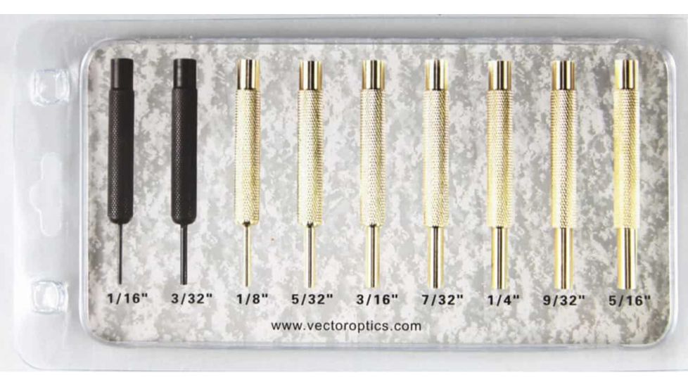 Vector Optics Gun Smith Punch Tool Kit, 9 Pieces, Brass/ Stainless Steel, Black/Brass, SCOT-46