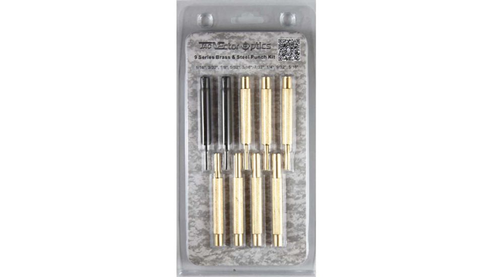 Vector Optics Gun Smith Punch Tool Kit, 9 Pieces, Brass/ Stainless Steel, Black/Brass, SCOT-46