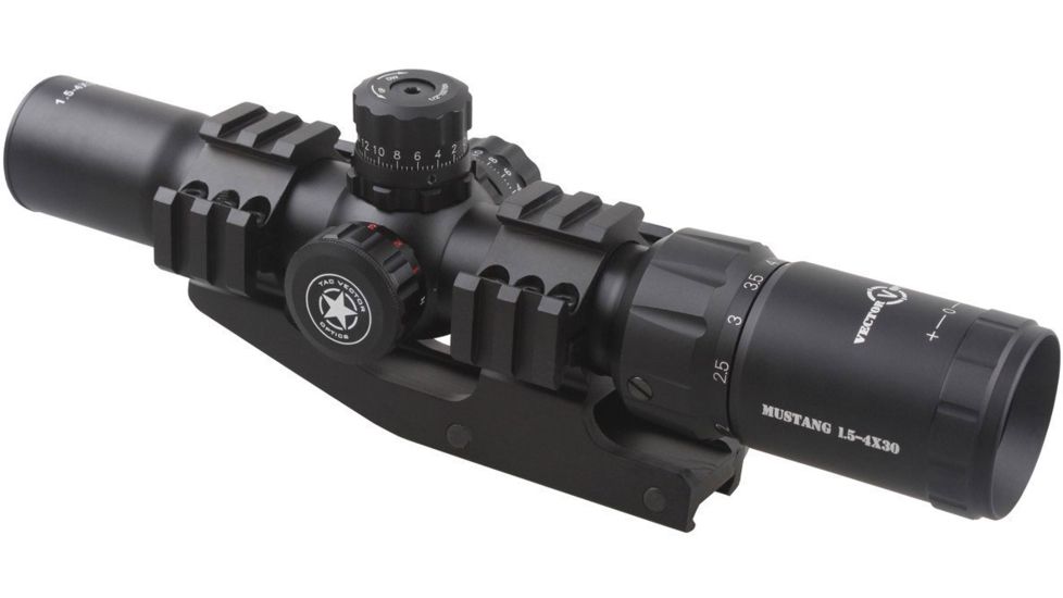Vector Optics Mustang 1.5-4x30mm Rifle Scope, Chevron Reticle, Black SCOC-02