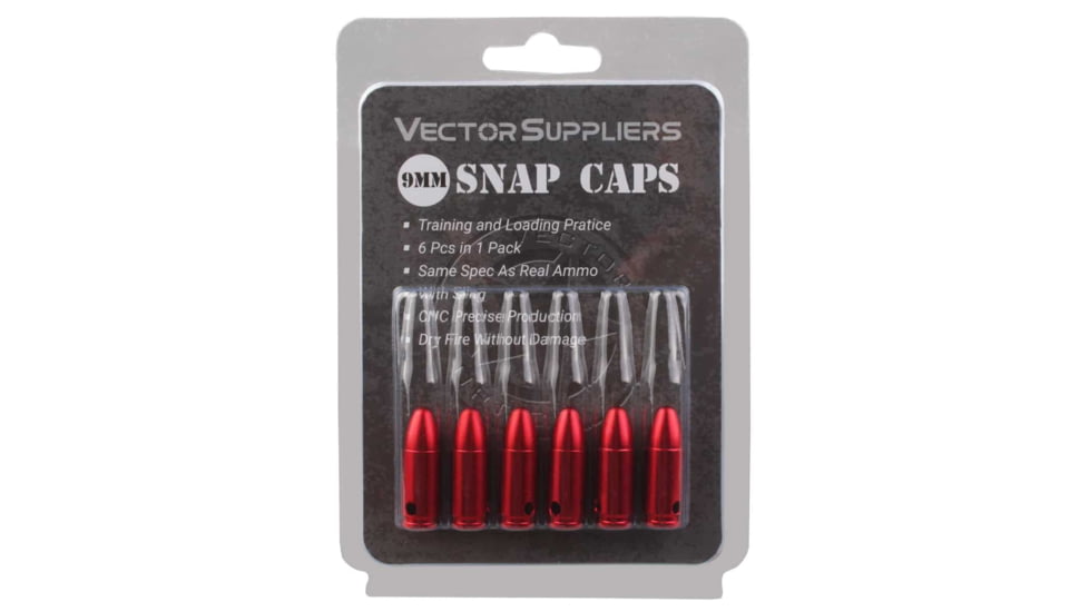 Vector Optics Snap Caps, Pistol, 9mm Luger, 6 Rounds/ Pack, w/ Sling, Red, SCSC-04