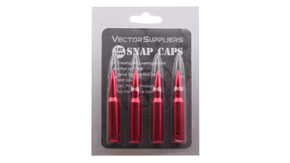 Vector Optics Snap Caps, Rifle, 7.62x51mm NATO, 4 Rounds/ Pack, w/ Sling, Red, SCSC-05