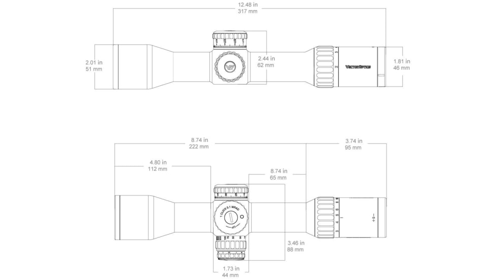 Vector Optics Continental X6 2-12x44 34 mm Tube CTR Rifle Scope, First Focal Plane
