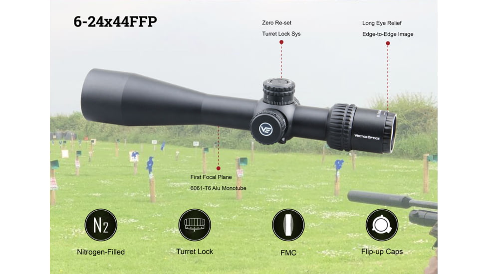 Vector Optics Veyron Rifle Scope, 3-12x44mm, First Focal Plane, 30mm Tube, MPR-4 Non-Illuminated Reticle, 6061-T6, Black, SCFF-21