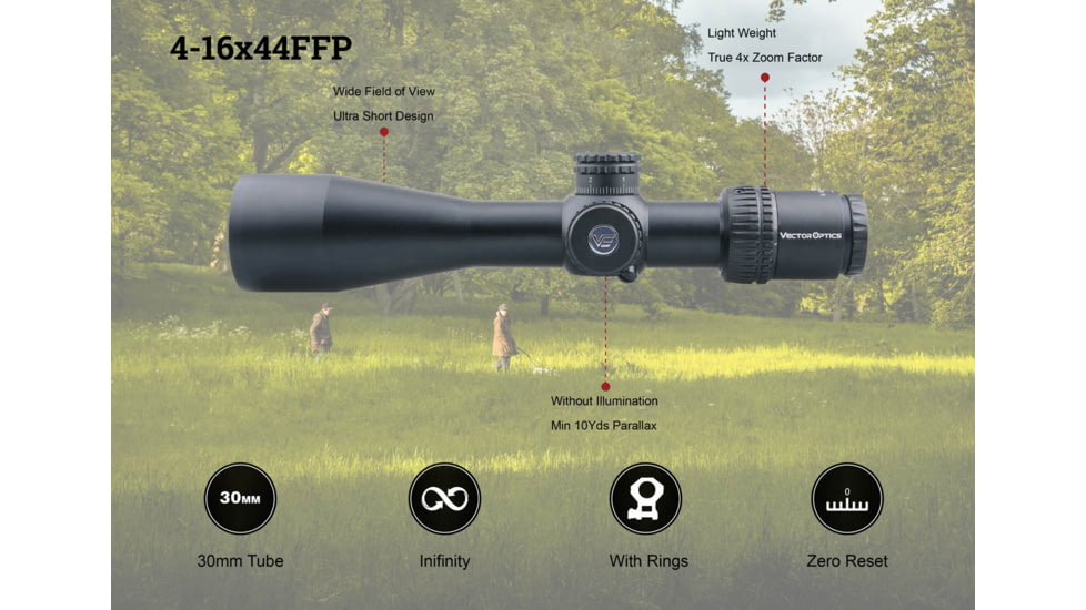 Vector Optics Veyron Rifle Scope, 3-12x44mm, Second Focal Plane, 30mm Tube, MPR-4 Non-Illuminated Reticle, 6061-T6, Black, SCOM-24