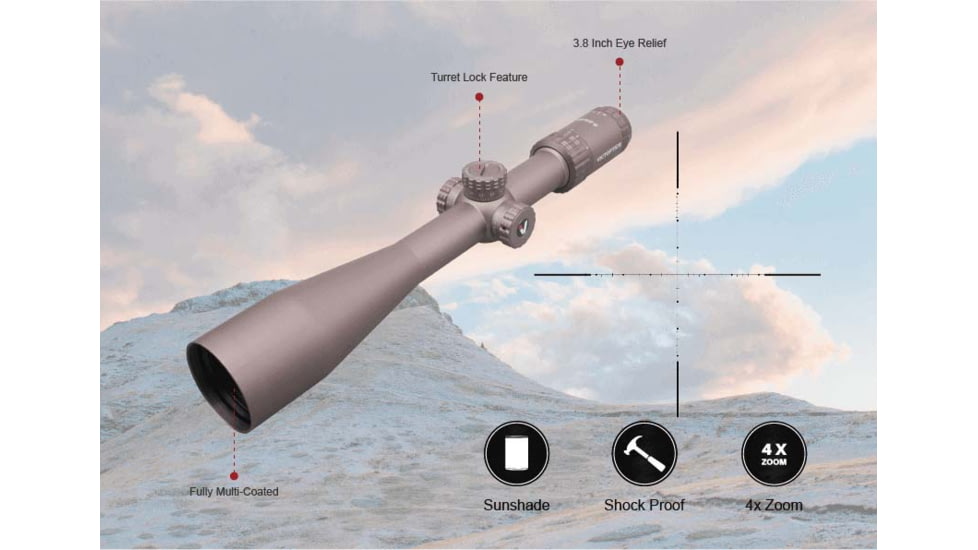 EDEMO Vector Optics Victoptics S4 Rifle Scope, 6-24x50mm, 30mm Tube, FFP, VIS-FMIL Etched Glass Reticle, Coyote FDE, Black, OPSL27, EDEMO2