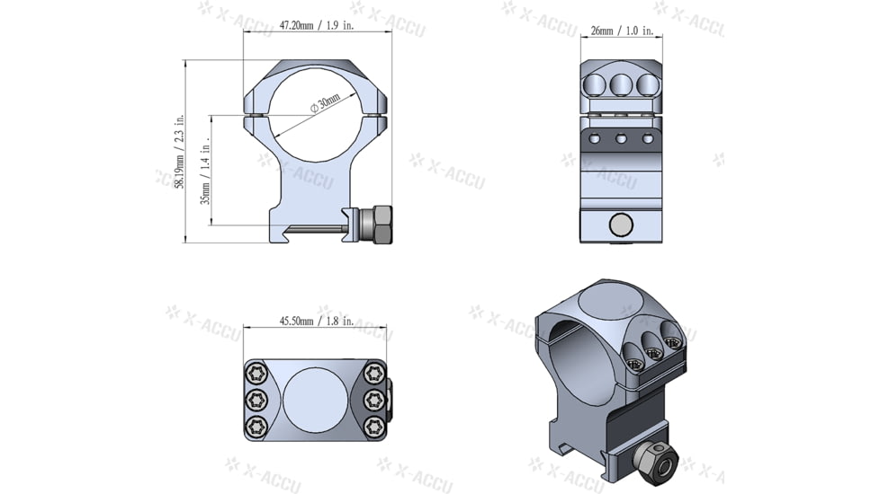 Vector Optics X-Accu 30mm Picatinny Rings, 1.25in, Medium Profile, Chorme, XASR-3002