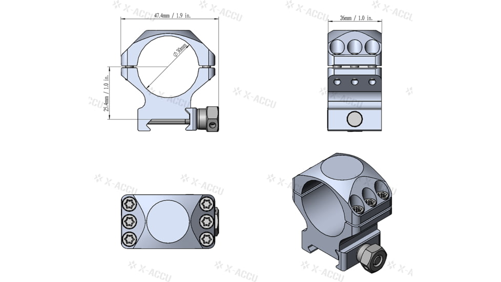 Vector Optics X-Accu 30mm Picatinny Rings, 1in, Low Profile, Chorme, XASR-3001