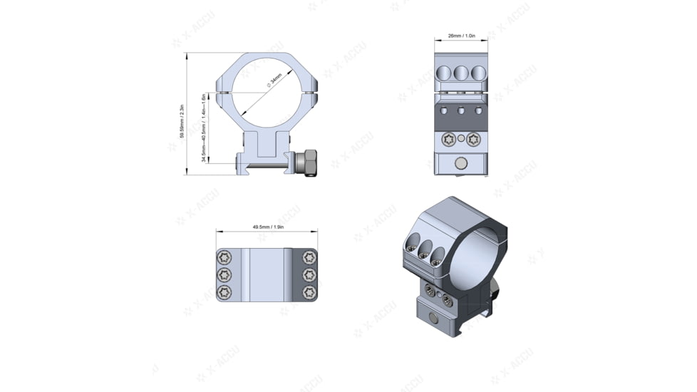 Vector Optics X-Accu 34mm Adjustable Elevation Picatinny Rings, 1913 Picatinny Mount, Black Matte, Chorme, XASR-3050