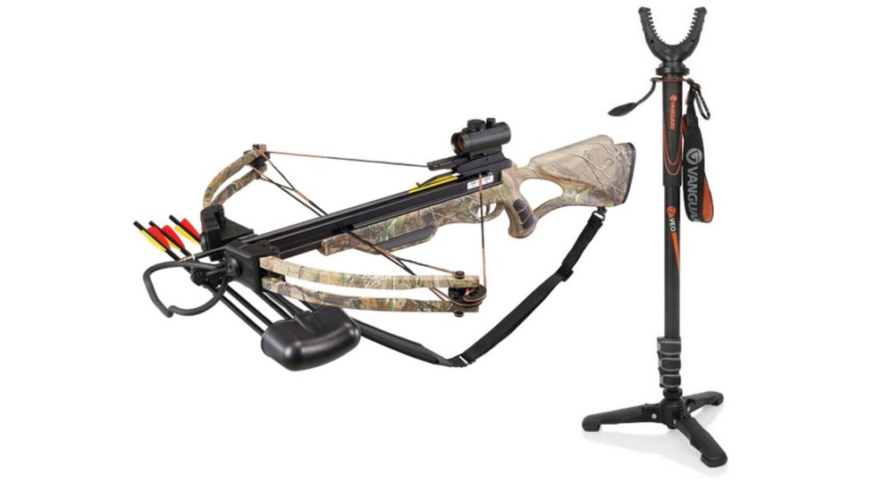 Velocity Lionheart Crossbow Package Reaper Buck 175 lb., Camouflage, XB-301CRTS W/ Vanguard Veo Shooting Stick