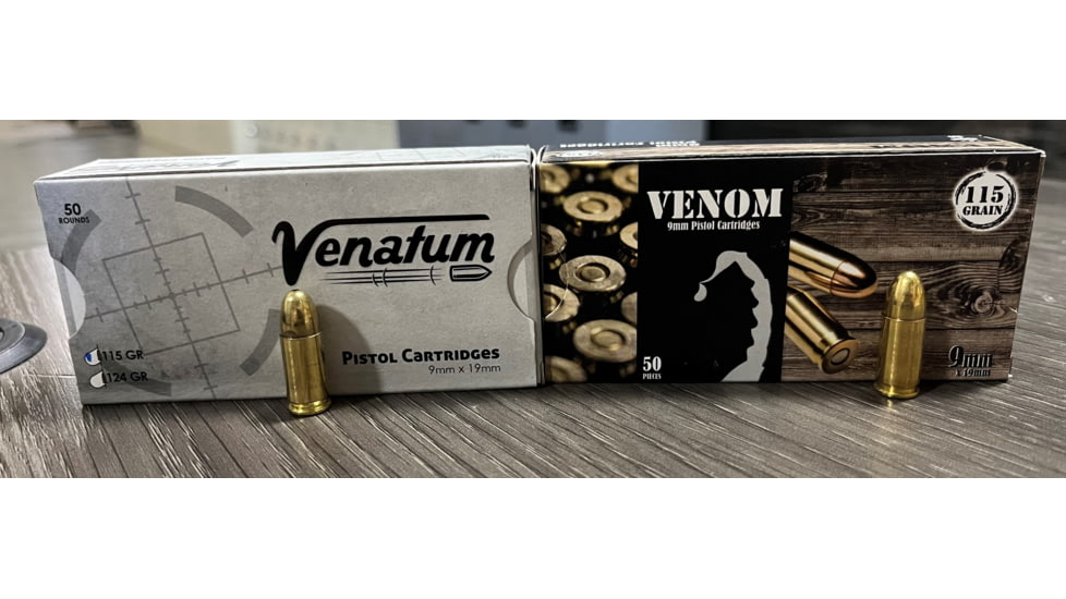 Venom 9mm Luger 115 Grain Full Metal Jacket Brass Cased Centerfire Pistol Ammo, 50 Rounds, Venom9mm115