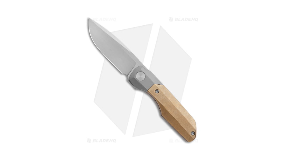 Vero Engineering Mini Synapse Folding Knife, 2.87in, Bohler M390 Stainless Steel, Drop Point Blade, Titanium, Brass, Brass/Gray Handle, Brass/Gray/Gray, 6.60 inch, BHQ-177928