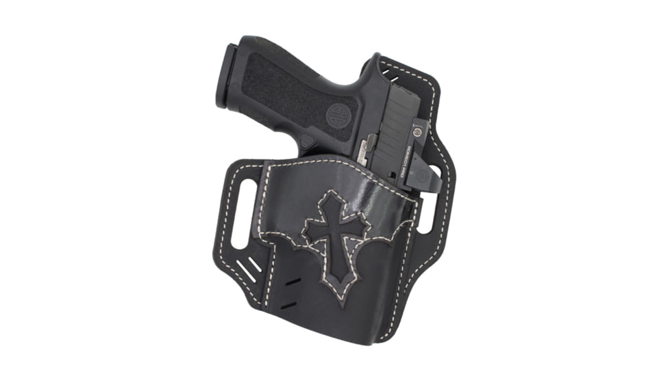 Versacarry Guardian Holster - Arc Angel Design - Owb - Black Base / Vintage Black Patch - Pink Thread, Size 3, Black, UGA3BLK-B-P