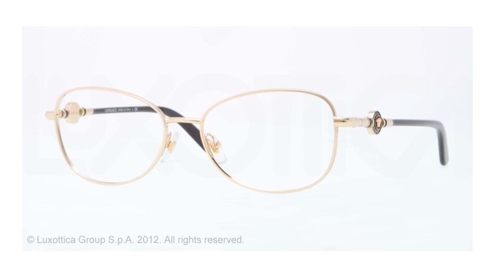 Versace VE1214 Single Vision Prescription Eyeglasses 1002-52 - Gold Frame, Demo Lens Lenses