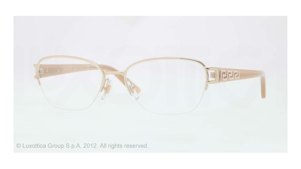 Versace VE1215B Progressive Prescription Eyeglasses 1252-51 - Pale Gold Frame, Demo Lens Lenses