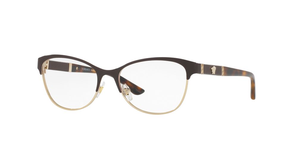 Versace VE1233Q Eyeglass Frames 1344-53 - Brown/Pale Gold Frame