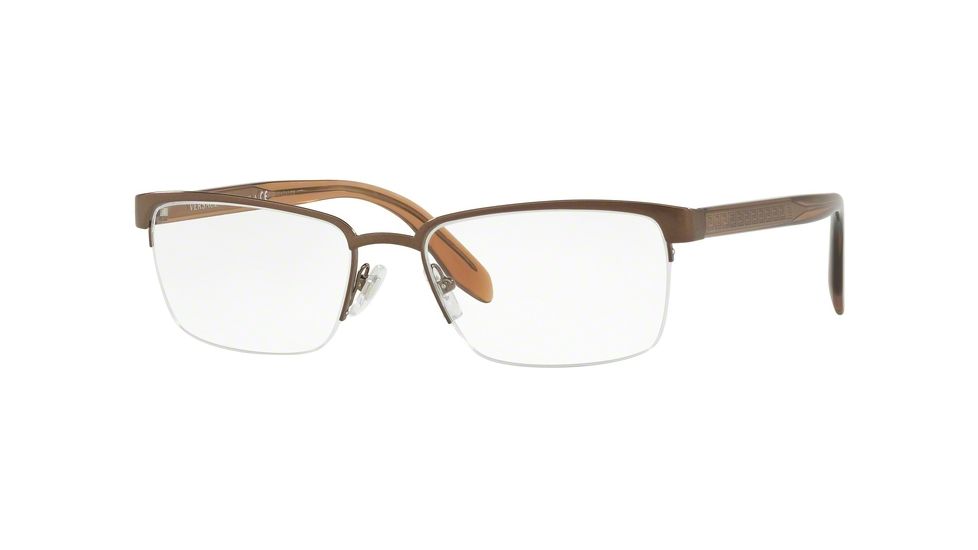 Versace VE1241 Single Vision Prescription Eyeglasses, 54mm, Brushed Brown, VE1241-1269-54-SV