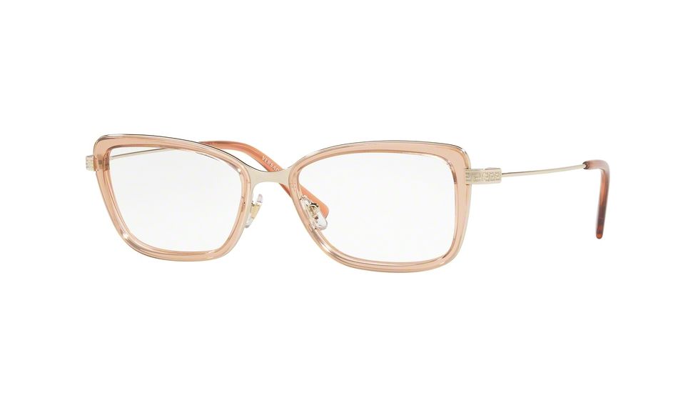 Versace VE1243 Progressive Prescription Eyeglasses 1401-52 - Pale Gold/brown Transp Frame