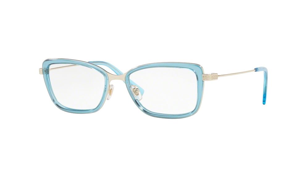 Versace VE1243 Progressive Prescription Eyeglasses 1403-52 - Pale Gold/blue Transp Frame
