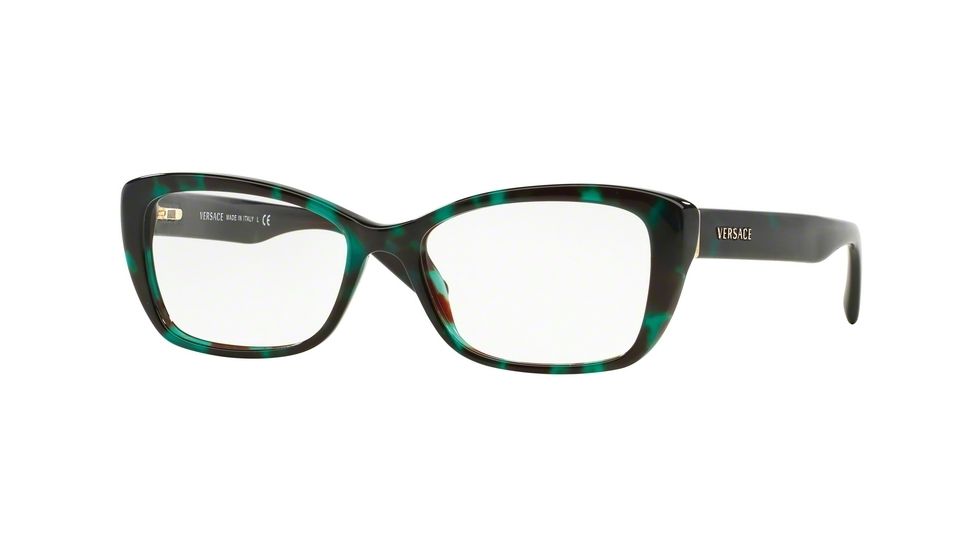Versace VE3201 Single Vision Prescription Eyeglasses 5076-54 - Green Havana Frame