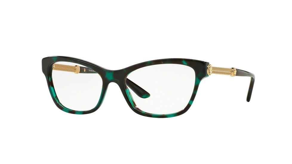 Versace VE3214 Single Vision Prescription Eyeglasses 5076-54 - Green Havana Frame