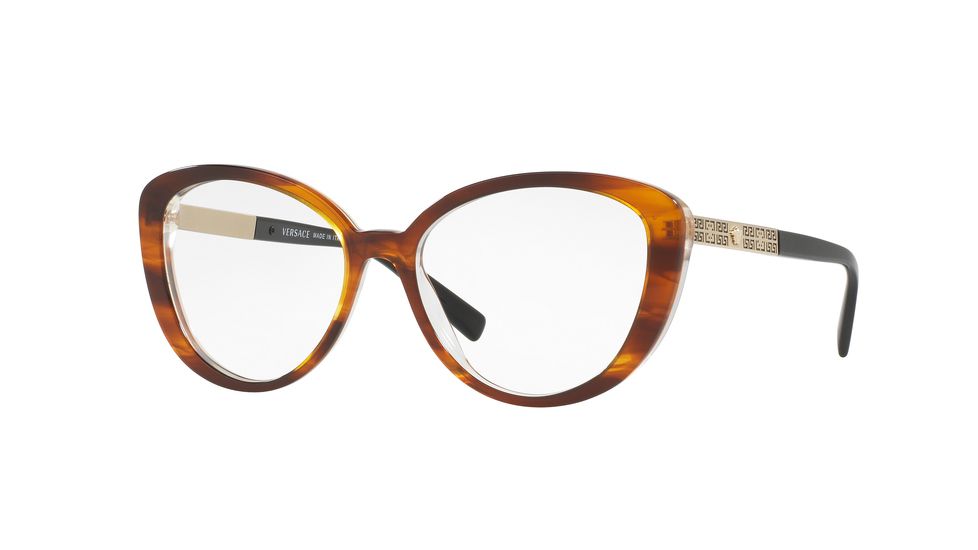 Versace VE3229 Progressive Prescription Eyeglasses 5191-52 - Striped Havana Frame