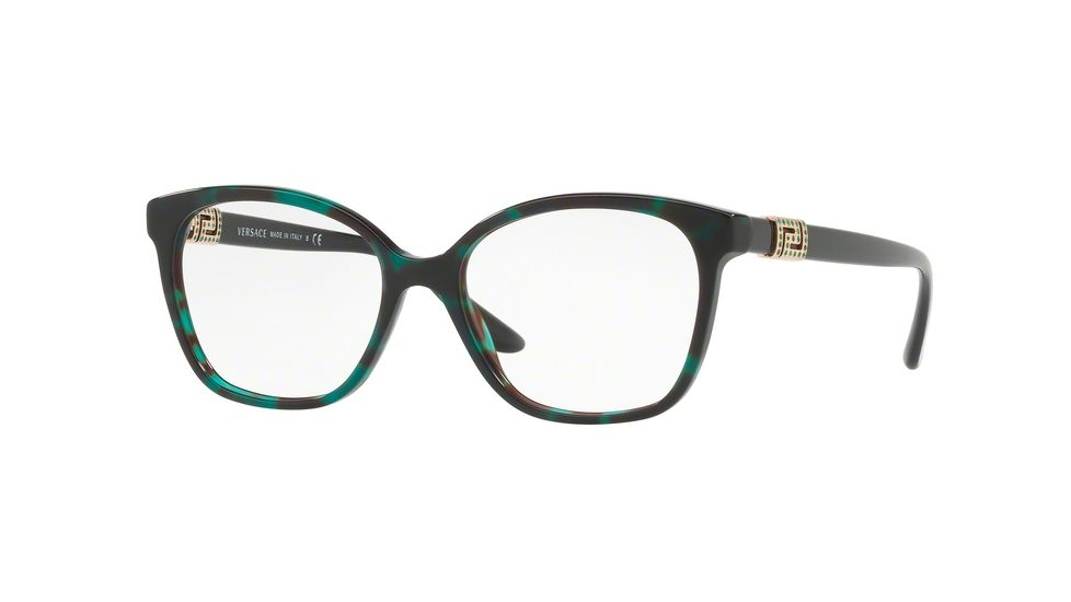 Versace VE3235B Single Vision Prescription Eyeglasses 5076-52 - Green Havana Frame