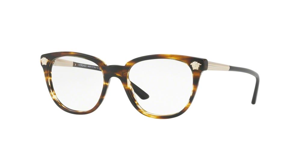 Versace VE3242 Progressive Prescription Eyeglasses 5202-52 - Striped Havana Frame