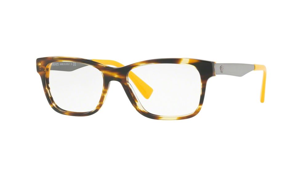 Versace VE3245 Eyeglass Frames 5236-53 - Striped Havana/yellow Frame