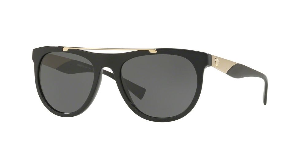 Versace VE4347 Single Vision Prescription Sunglasses, 56mm, Black, VE4347-GB1-87-56-SV