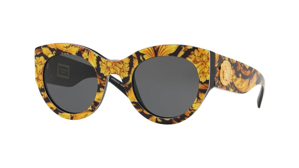 Versace VE4353A Sunglasses 528387-51 - Baroque Yellow/Black Frame, Grey Lenses