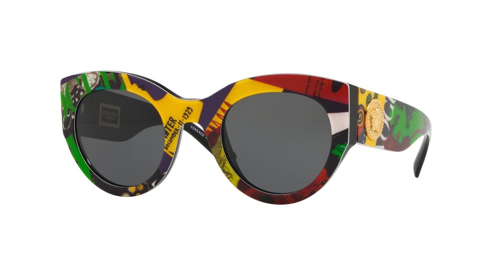 Versace VE4353A Sunglasses 528587-51 - Print Vogue/Black Frame, Grey Lenses