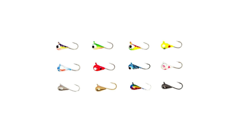 Vexan 12-Pack Tungsten Ice Fishing Jigs, Purple/Green/Yellow/White/Pink/Blue/Gold/Silver Gl, 0.8g, 3mm, GlowMC16HK
