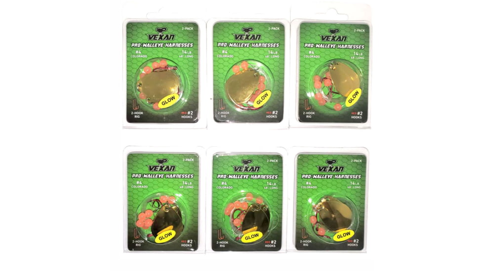 Vexan Gold Six 2-Packs Glow Walleye Crawler Harness, Gold, 48, Gold Six 2-Packs