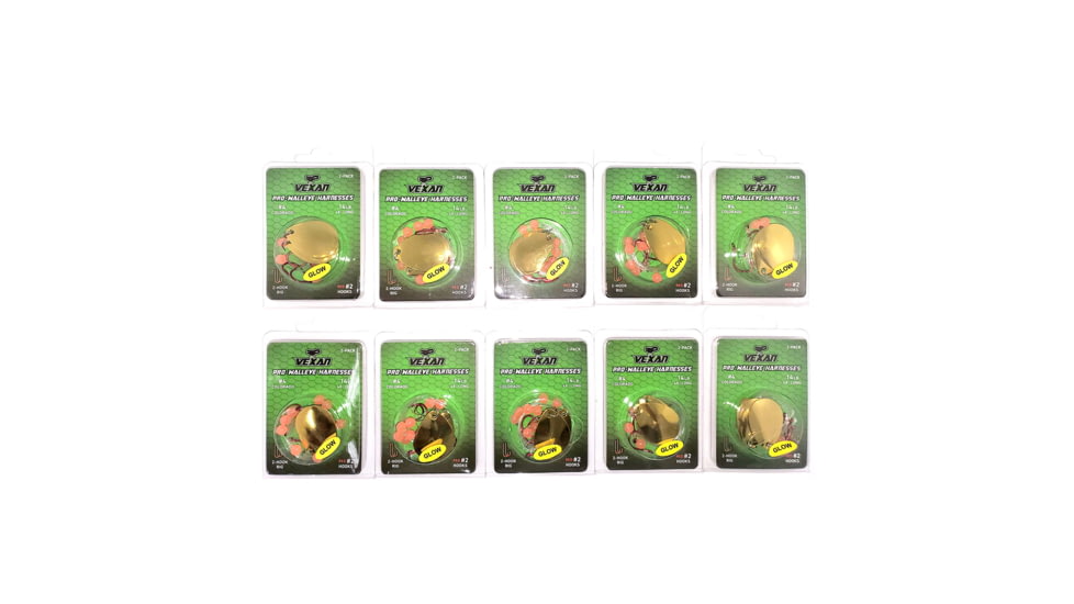 Vexan Gold Ten 2-Packs Glow Walleye Crawler Harness, Gold, 48, Gold Ten 2-Packs