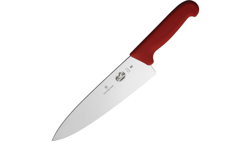 Victorinox Chef's Knives, 8in, Stainless Steel, Satin Blade, Red Fibrox Handle, 5.2061.20