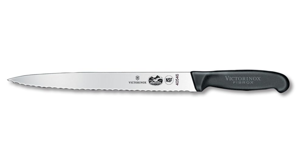 Victorinox Chefs Slicer 10in. Semi-Flex pointed Blade Wavy edge 11/8in. at Black Fibrox HDL 40546