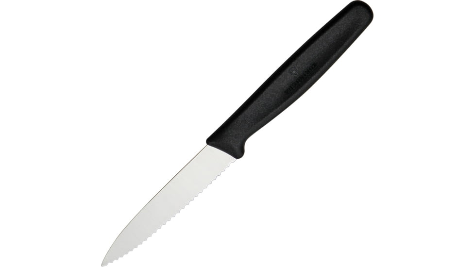 Victorinox Paring Knife Serrated Black, 3.25 satin finish serrated stainless blade, Black polypropylene handle, 6.7633