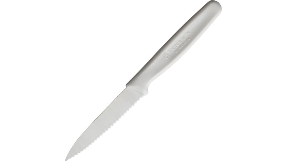 Victorinox Paring Knife White Serrated, 3.25 satin finish serrated stainless blade, White nylon handle, 6.7637