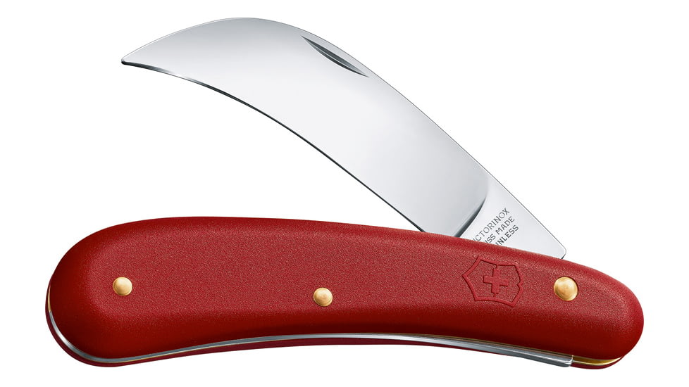 Victorinox Pruning Knife Lg Blade Red, 3 satin finish stainless curved blade, Red synthetic handle, 1.9301