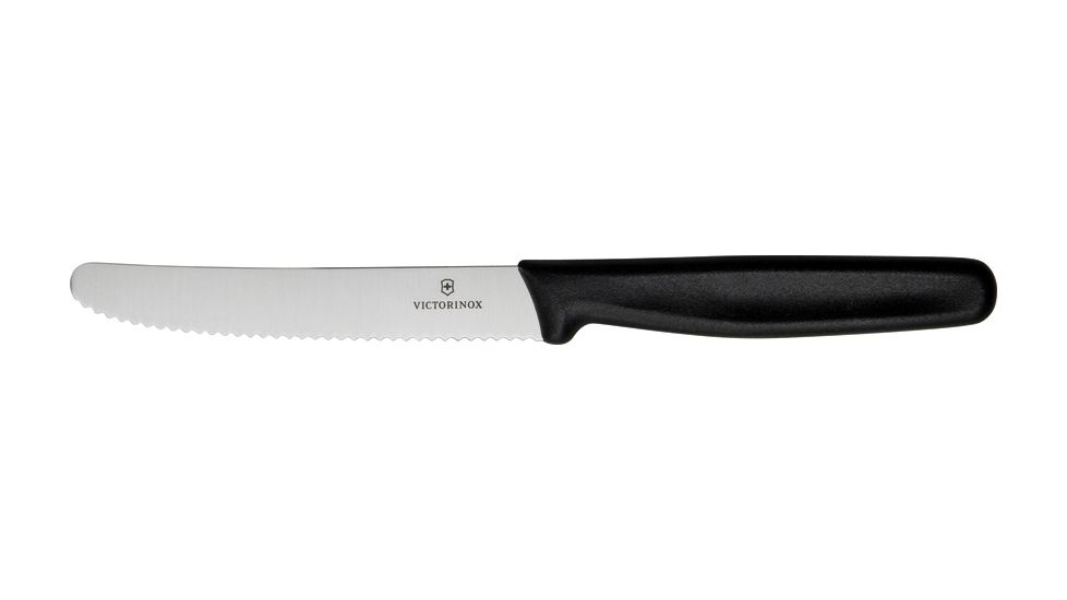 Victorinox Steak Knife, 4 1/2in. stainless serrated blade, Black nylon handle. VN40503